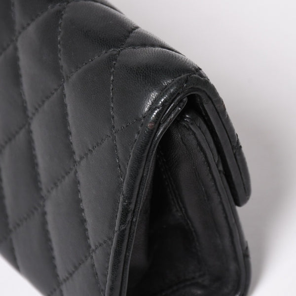 極美品 CHROME HEARTS クロムハーツ ディナーバッグ クラッチバッグ ラージクロス マトラッセ ラムスキン ブラック 中古 4a004080