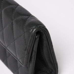 極美品 CHROME HEARTS クロムハーツ ディナーバッグ クラッチバッグ ラージクロス マトラッセ ラムスキン ブラック 中古 4a004080