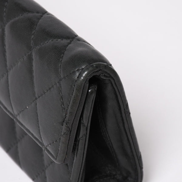 極美品 CHROME HEARTS クロムハーツ ディナーバッグ クラッチバッグ ラージクロス マトラッセ ラムスキン ブラック 中古 4a004080