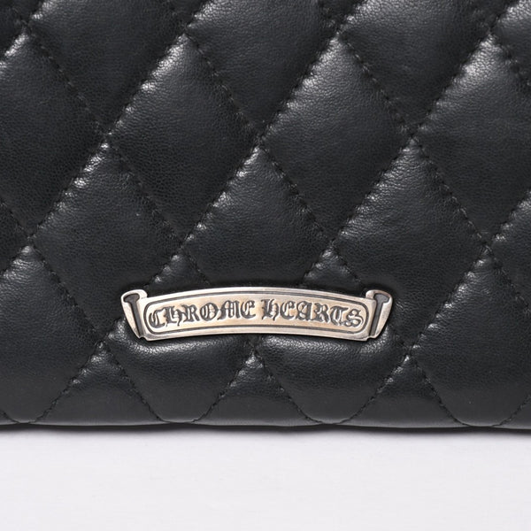 極美品 CHROME HEARTS クロムハーツ ディナーバッグ クラッチバッグ ラージクロス マトラッセ ラムスキン ブラック 中古 4a004080