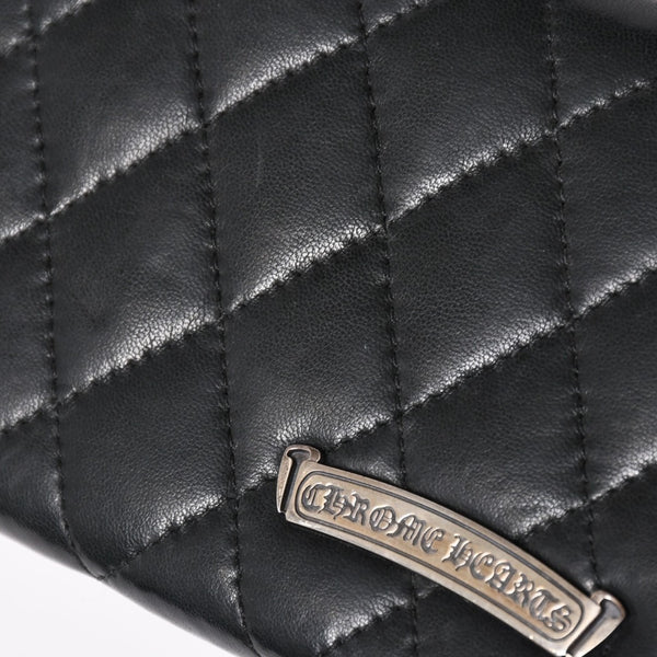 極美品 CHROME HEARTS クロムハーツ ディナーバッグ クラッチバッグ ラージクロス マトラッセ ラムスキン ブラック 中古 4a004080