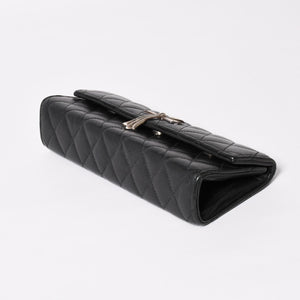 極美品 CHROME HEARTS クロムハーツ ディナーバッグ クラッチバッグ ラージクロス マトラッセ ラムスキン ブラック 中古 4a004080