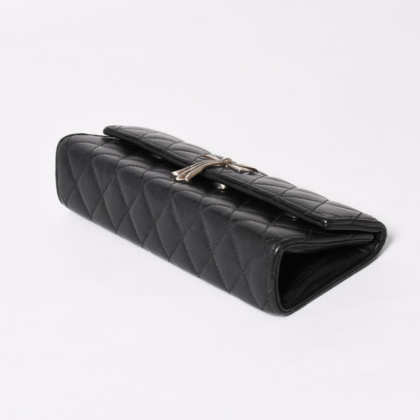 極美品 CHROME HEARTS クロムハーツ ディナーバッグ クラッチバッグ ラージクロス マトラッセ ラムスキン ブラック 中古 4a004080