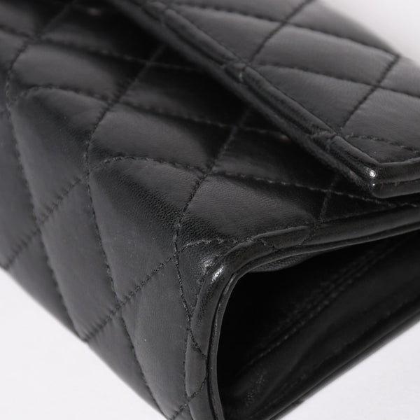 極美品 CHROME HEARTS クロムハーツ ディナーバッグ クラッチバッグ ラージクロス マトラッセ ラムスキン ブラック 中古 4a004080