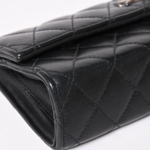 極美品 CHROME HEARTS クロムハーツ ディナーバッグ クラッチバッグ ラージクロス マトラッセ ラムスキン ブラック 中古 4a004080