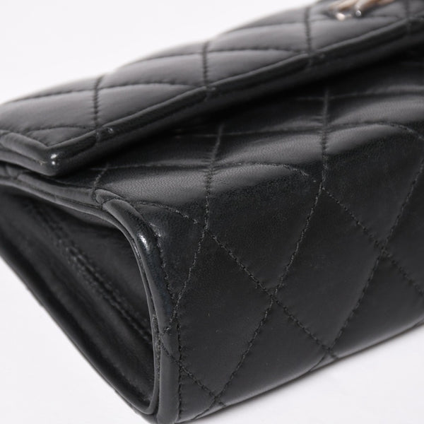 極美品 CHROME HEARTS クロムハーツ ディナーバッグ クラッチバッグ ラージクロス マトラッセ ラムスキン ブラック 中古 4a004080
