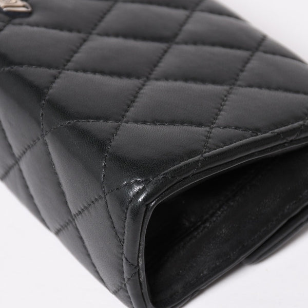 極美品 CHROME HEARTS クロムハーツ ディナーバッグ クラッチバッグ ラージクロス マトラッセ ラムスキン ブラック 中古 4a004080