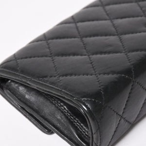極美品 CHROME HEARTS クロムハーツ ディナーバッグ クラッチバッグ ラージクロス マトラッセ ラムスキン ブラック 中古 4a004080