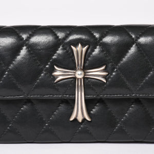 極美品 CHROME HEARTS クロムハーツ ディナーバッグ クラッチバッグ ラージクロス マトラッセ ラムスキン ブラック 中古 4a004080