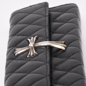 極美品 CHROME HEARTS クロムハーツ ディナーバッグ クラッチバッグ ラージクロス マトラッセ ラムスキン ブラック 中古 4a004080