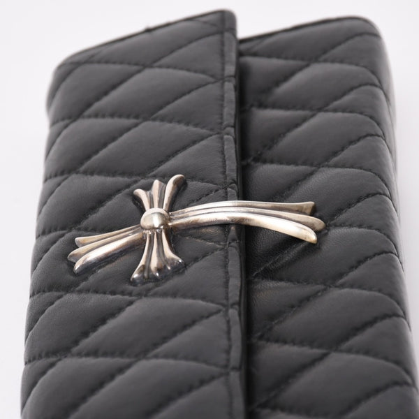 極美品 CHROME HEARTS クロムハーツ ディナーバッグ クラッチバッグ ラージクロス マトラッセ ラムスキン ブラック 中古 4a004080
