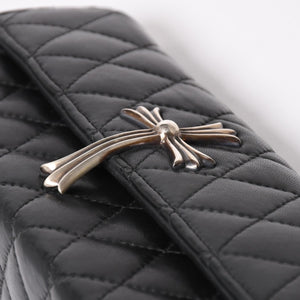極美品 CHROME HEARTS クロムハーツ ディナーバッグ クラッチバッグ ラージクロス マトラッセ ラムスキン ブラック 中古 4a004080