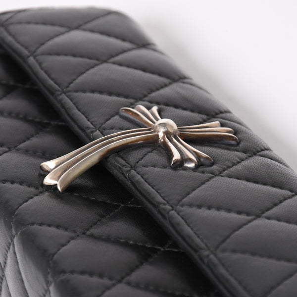極美品 CHROME HEARTS クロムハーツ ディナーバッグ クラッチバッグ ラージクロス マトラッセ ラムスキン ブラック 中古 4a004080