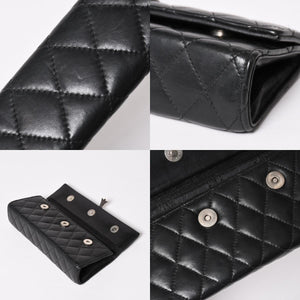 極美品 CHROME HEARTS クロムハーツ ディナーバッグ クラッチバッグ ラージクロス マトラッセ ラムスキン ブラック 中古 4a004080
