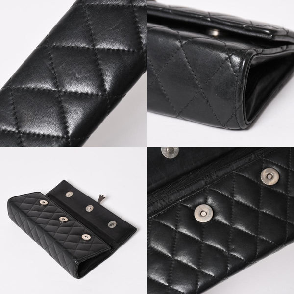 極美品 CHROME HEARTS クロムハーツ ディナーバッグ クラッチバッグ ラージクロス マトラッセ ラムスキン ブラック 中古 4a004080