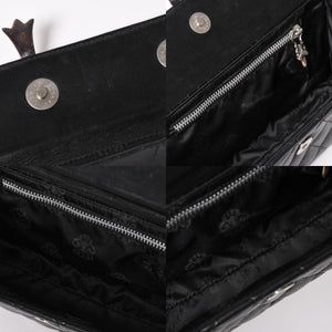 極美品 CHROME HEARTS クロムハーツ ディナーバッグ クラッチバッグ ラージクロス マトラッセ ラムスキン ブラック 中古 4a004080