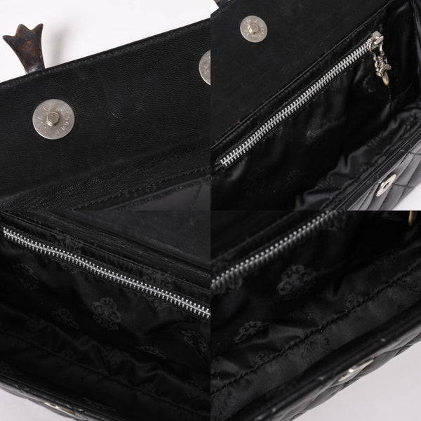 極美品 CHROME HEARTS クロムハーツ ディナーバッグ クラッチバッグ ラージクロス マトラッセ ラムスキン ブラック 中古 4a004080