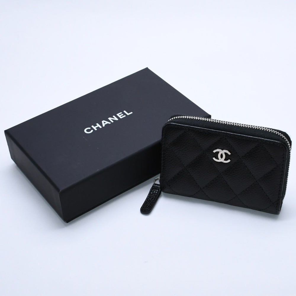 極美品 CHANEL シャネル クラシックジップ コインパース AP0216 キャビアスキン ランダム番台 マトラッセ ココマーク 財布 小銭入れ シルバー金具 中古 4a003983