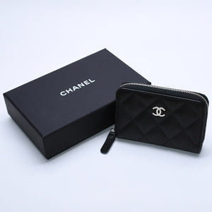極美品 CHANEL シャネル クラシックジップ コインパース AP0216 キャビアスキン ランダム番台 マトラッセ ココマーク 財布 小銭入れ シルバー金具 中古 4a003983