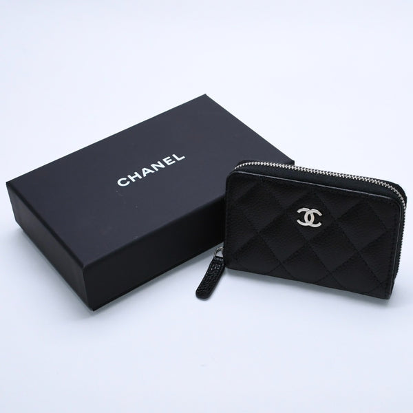極美品 CHANEL シャネル クラシックジップ コインパース AP0216 キャビアスキン ランダム番台 マトラッセ ココマーク 財布 小銭入れ シルバー金具 中古 4a003983