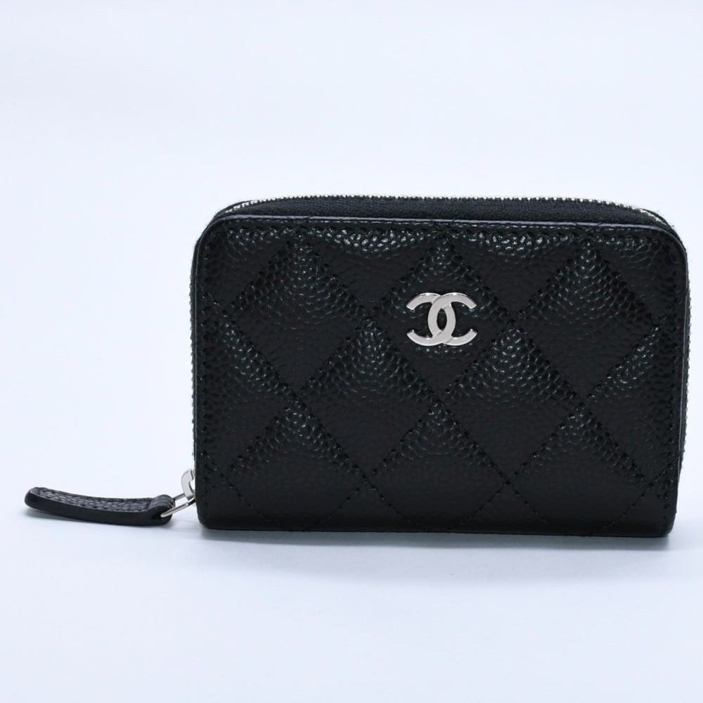 極美品 CHANEL シャネル クラシックジップ コインパース AP0216 キャビアスキン ランダム番台 マトラッセ ココマーク 財布 小銭入れ シルバー金具 中古 4a003983