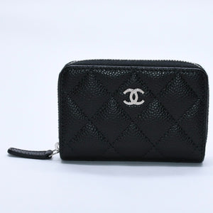 極美品 CHANEL シャネル クラシックジップ コインパース AP0216 キャビアスキン ランダム番台 マトラッセ ココマーク 財布 小銭入れ シルバー金具 中古 4a003983