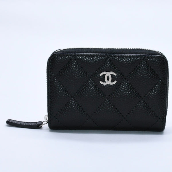 極美品 CHANEL シャネル クラシックジップ コインパース AP0216 キャビアスキン ランダム番台 マトラッセ ココマーク 財布 小銭入れ シルバー金具 中古 4a003983