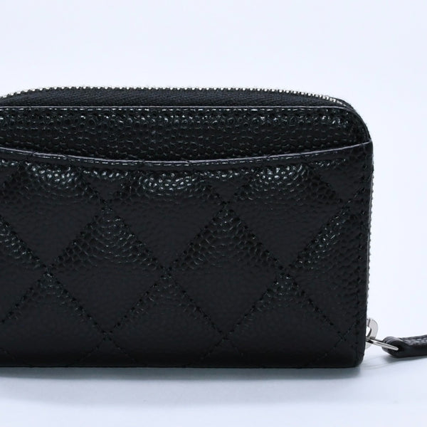 極美品 CHANEL シャネル クラシックジップ コインパース AP0216 キャビアスキン ランダム番台 マトラッセ ココマーク 財布 小銭入れ シルバー金具 中古 4a003983