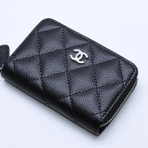 極美品 CHANEL シャネル クラシックジップ コインパース AP0216 キャビアスキン ランダム番台 マトラッセ ココマーク 財布 小銭入れ シルバー金具 中古 4a003983