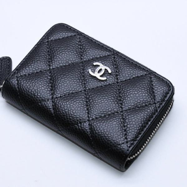 極美品 CHANEL シャネル クラシックジップ コインパース AP0216 キャビアスキン ランダム番台 マトラッセ ココマーク 財布 小銭入れ シルバー金具 中古 4a003983