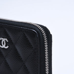 極美品 CHANEL シャネル クラシックジップ コインパース AP0216 キャビアスキン ランダム番台 マトラッセ ココマーク 財布 小銭入れ シルバー金具 中古 4a003983
