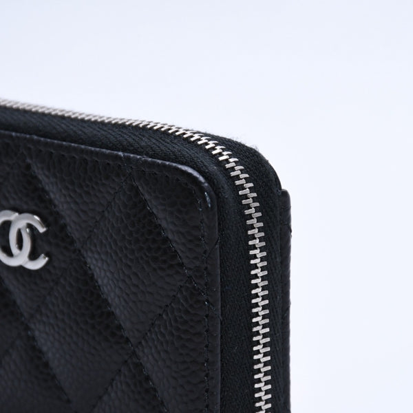 極美品 CHANEL シャネル クラシックジップ コインパース AP0216 キャビアスキン ランダム番台 マトラッセ ココマーク 財布 小銭入れ シルバー金具 中古 4a003983