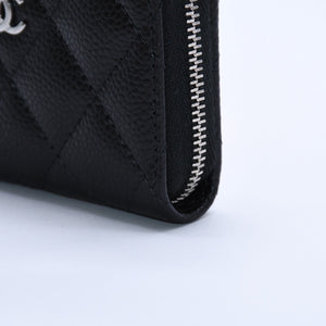 極美品 CHANEL シャネル クラシックジップ コインパース AP0216 キャビアスキン ランダム番台 マトラッセ ココマーク 財布 小銭入れ シルバー金具 中古 4a003983