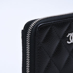極美品 CHANEL シャネル クラシックジップ コインパース AP0216 キャビアスキン ランダム番台 マトラッセ ココマーク 財布 小銭入れ シルバー金具 中古 4a003983