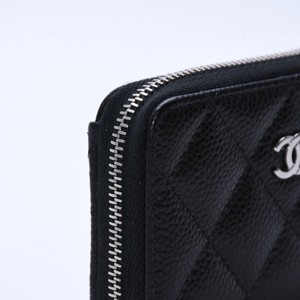 極美品 CHANEL シャネル クラシックジップ コインパース AP0216 キャビアスキン ランダム番台 マトラッセ ココマーク 財布 小銭入れ シルバー金具 中古 4a003983