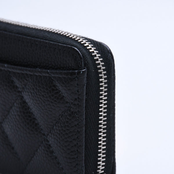 極美品 CHANEL シャネル クラシックジップ コインパース AP0216 キャビアスキン ランダム番台 マトラッセ ココマーク 財布 小銭入れ シルバー金具 中古 4a003983