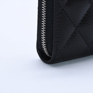 極美品 CHANEL シャネル クラシックジップ コインパース AP0216 キャビアスキン ランダム番台 マトラッセ ココマーク 財布 小銭入れ シルバー金具 中古 4a003983