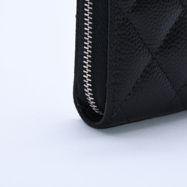 極美品 CHANEL シャネル クラシックジップ コインパース AP0216 キャビアスキン ランダム番台 マトラッセ ココマーク 財布 小銭入れ シルバー金具 中古 4a003983