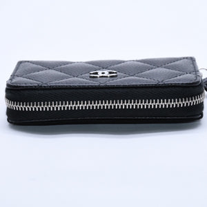 極美品 CHANEL シャネル クラシックジップ コインパース AP0216 キャビアスキン ランダム番台 マトラッセ ココマーク 財布 小銭入れ シルバー金具 中古 4a003983