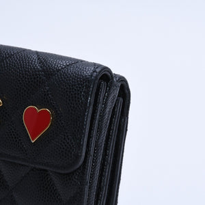 CHANEL Small Flap Wallet AP3081 Playing Card Motif Caviar Skin Black Red Heart Spade Mini Wallet Trifold Wallet Gold Hardware Good Condition Used 4a003881