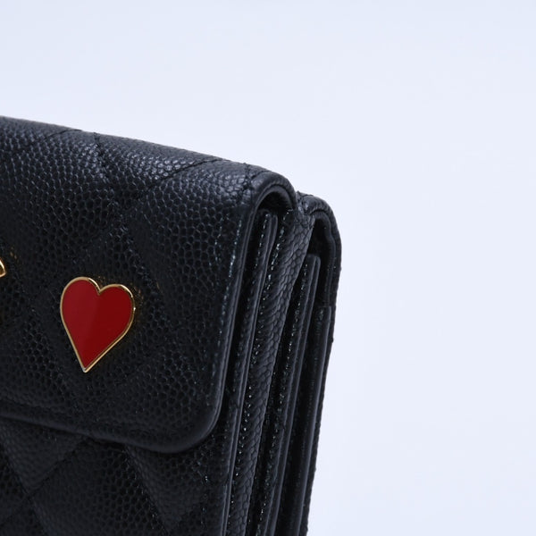 CHANEL Small Flap Wallet AP3081 Playing Card Motif Caviar Skin Black Red Heart Spade Mini Wallet Trifold Wallet Gold Hardware Good Condition Used 4a003881