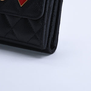 CHANEL Small Flap Wallet AP3081 Playing Card Motif Caviar Skin Black Red Heart Spade Mini Wallet Trifold Wallet Gold Hardware Good Condition Used 4a003881