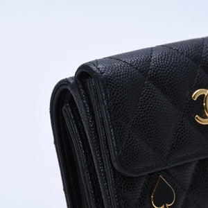 CHANEL Small Flap Wallet AP3081 Playing Card Motif Caviar Skin Black Red Heart Spade Mini Wallet Trifold Wallet Gold Hardware Good Condition Used 4a003881