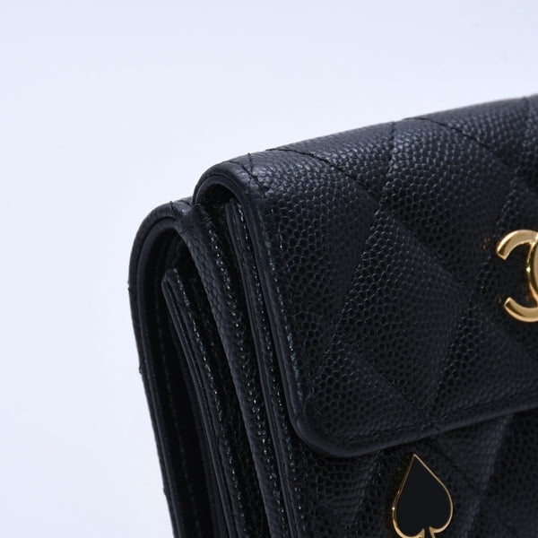 CHANEL Small Flap Wallet AP3081 Playing Card Motif Caviar Skin Black Red Heart Spade Mini Wallet Trifold Wallet Gold Hardware Good Condition Used 4a003881