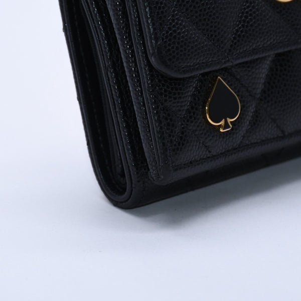 CHANEL Small Flap Wallet AP3081 Playing Card Motif Caviar Skin Black Red Heart Spade Mini Wallet Trifold Wallet Gold Hardware Good Condition Used 4a003881