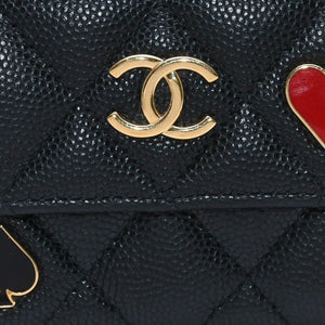 CHANEL Small Flap Wallet AP3081 Playing Card Motif Caviar Skin Black Red Heart Spade Mini Wallet Trifold Wallet Gold Hardware Good Condition Used 4a003881