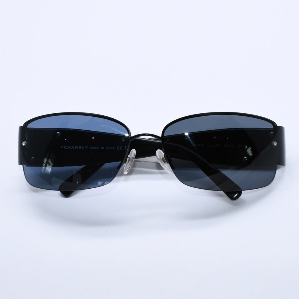 極美品 CHANEL シャネル リムレス サイドラインストーン スクエア ココマーク 黒フレーム サングラス 4117-B 62◻︎16 125 中古 4a004031
