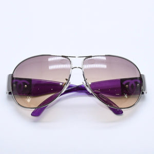 Very Good Condition CHANEL Teardrop Side Coco Mark Purple Frame Silver Hardware Sunglasses 4128 Used 4a004032