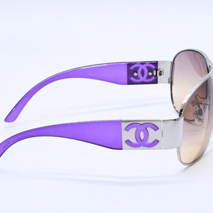 Very Good Condition CHANEL Teardrop Side Coco Mark Purple Frame Silver Hardware Sunglasses 4128 Used 4a004032