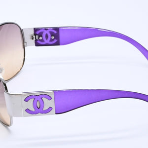 Very Good Condition CHANEL Teardrop Side Coco Mark Purple Frame Silver Hardware Sunglasses 4128 Used 4a004032